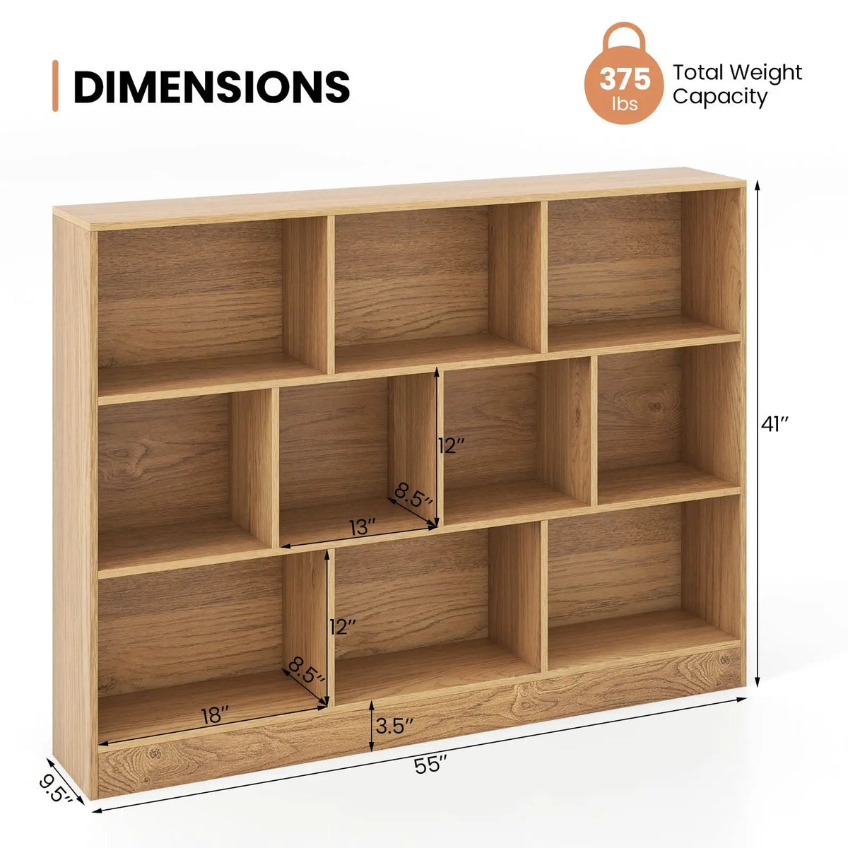 41 inches Wooden Toy Storage Organizer with 10 Cubes for Classroom Daycare Nursery Kindergarten by DirectDeals