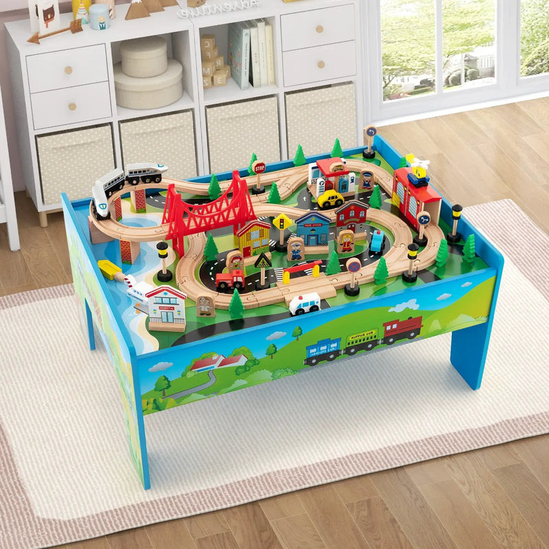 80-Piece Wooden Train Set and Table by DirectDeals