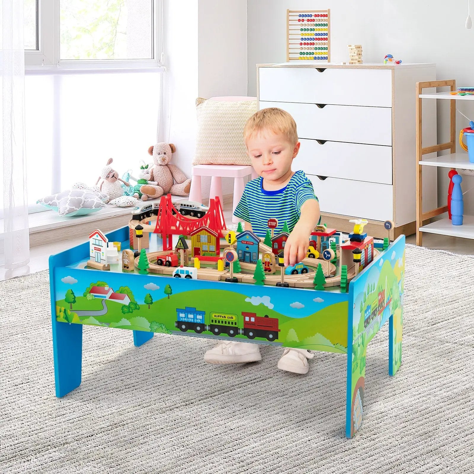 80-Piece Wooden Train Set and Table by DirectDeals
