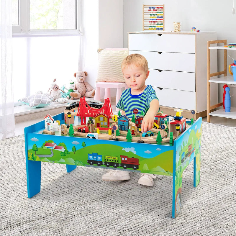80-Piece Wooden Train Set and Table by DirectDeals