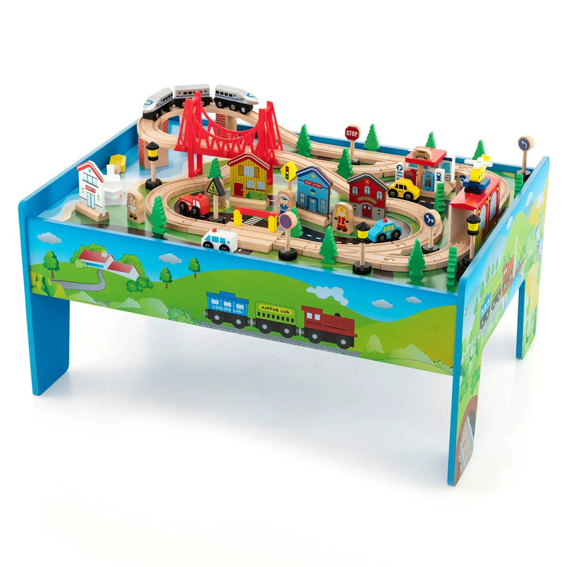 80-Piece Wooden Train Set and Table by DirectDeals