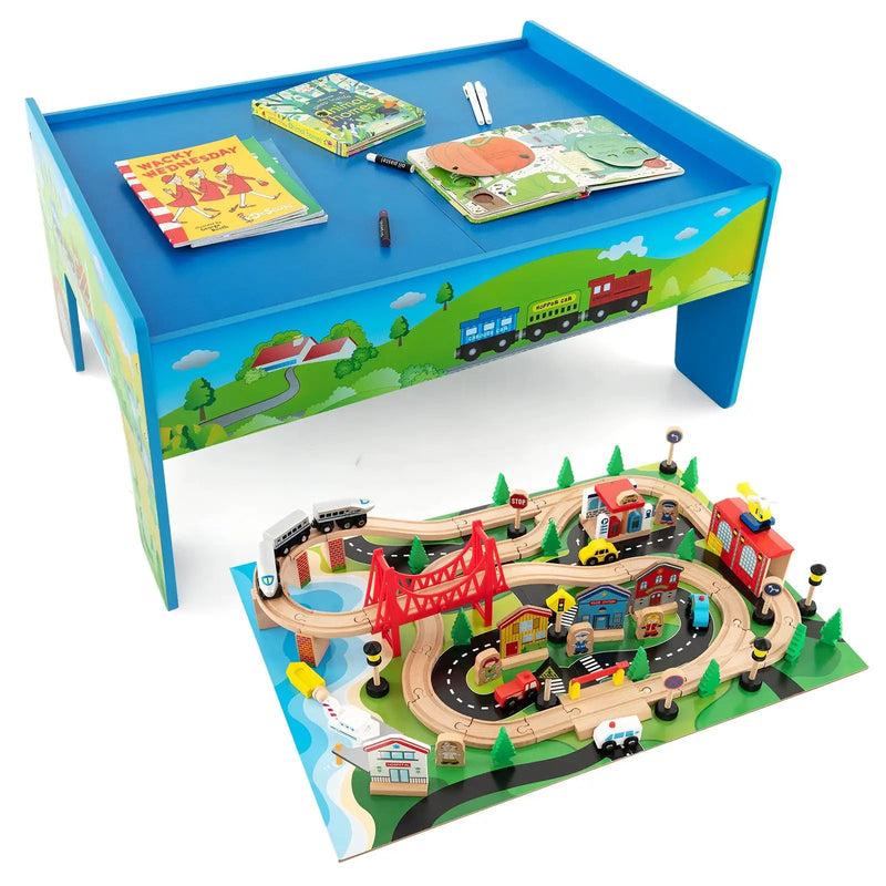 80-Piece Wooden Train Set and Table by DirectDeals
