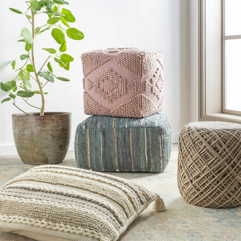 Bellingen Gray Handwoven Textured Pouf by Boutique Rugs