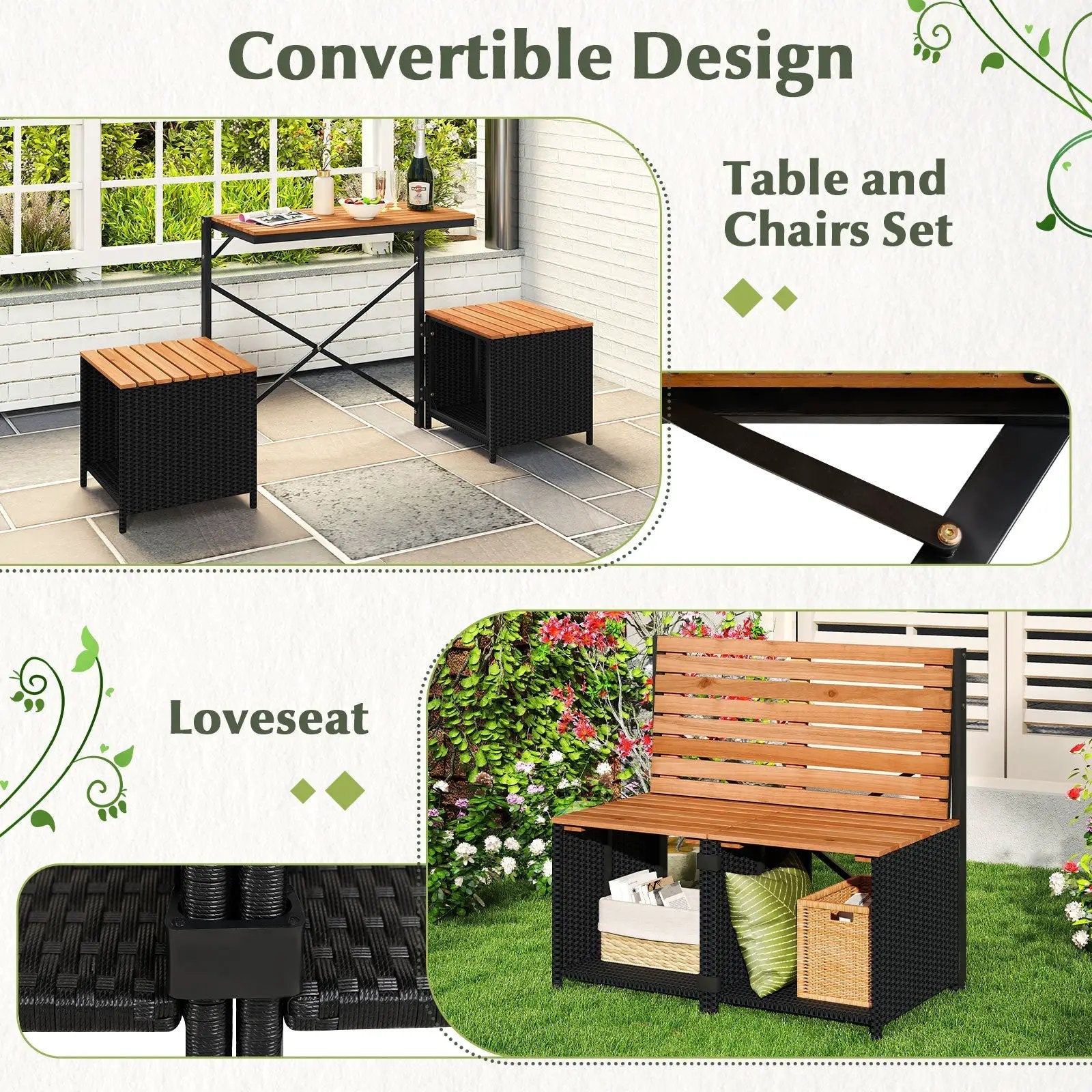 2-in-1 Transforming Picnic Table and Chairs Set with Storage by DirectDeals