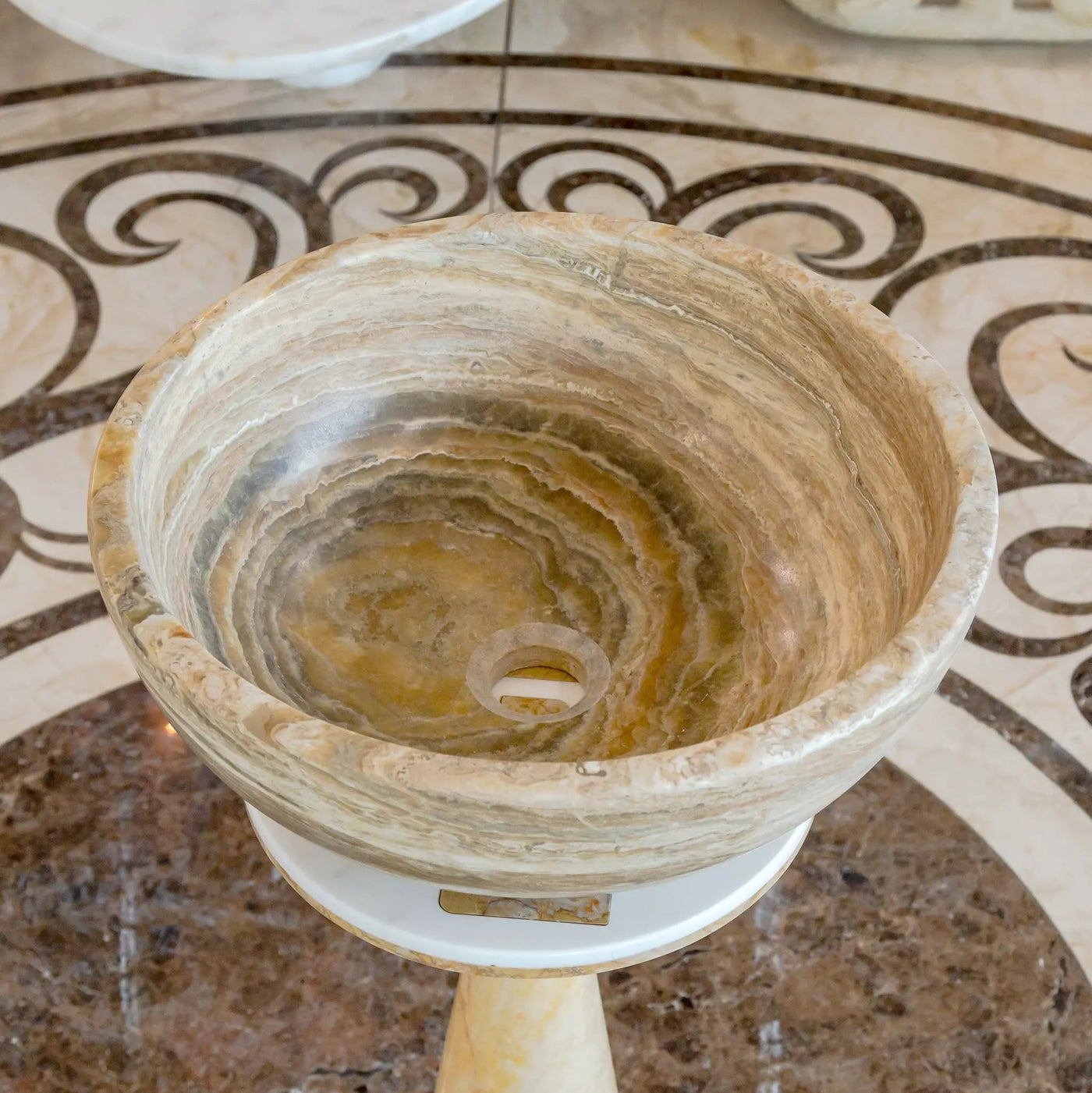 Travertine Onyx Natural Stone Round Vessel Sink - 16 Inch Diameter by GobekDesign