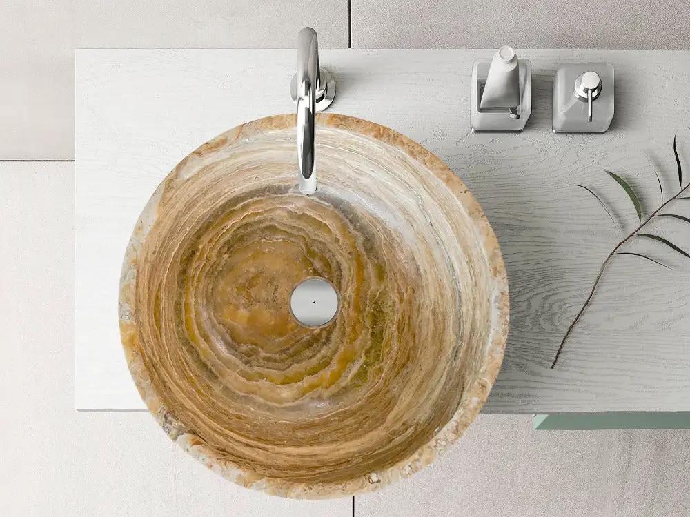 Travertine Onyx Natural Stone Round Vessel Sink - 16 Inch Diameter by GobekDesign