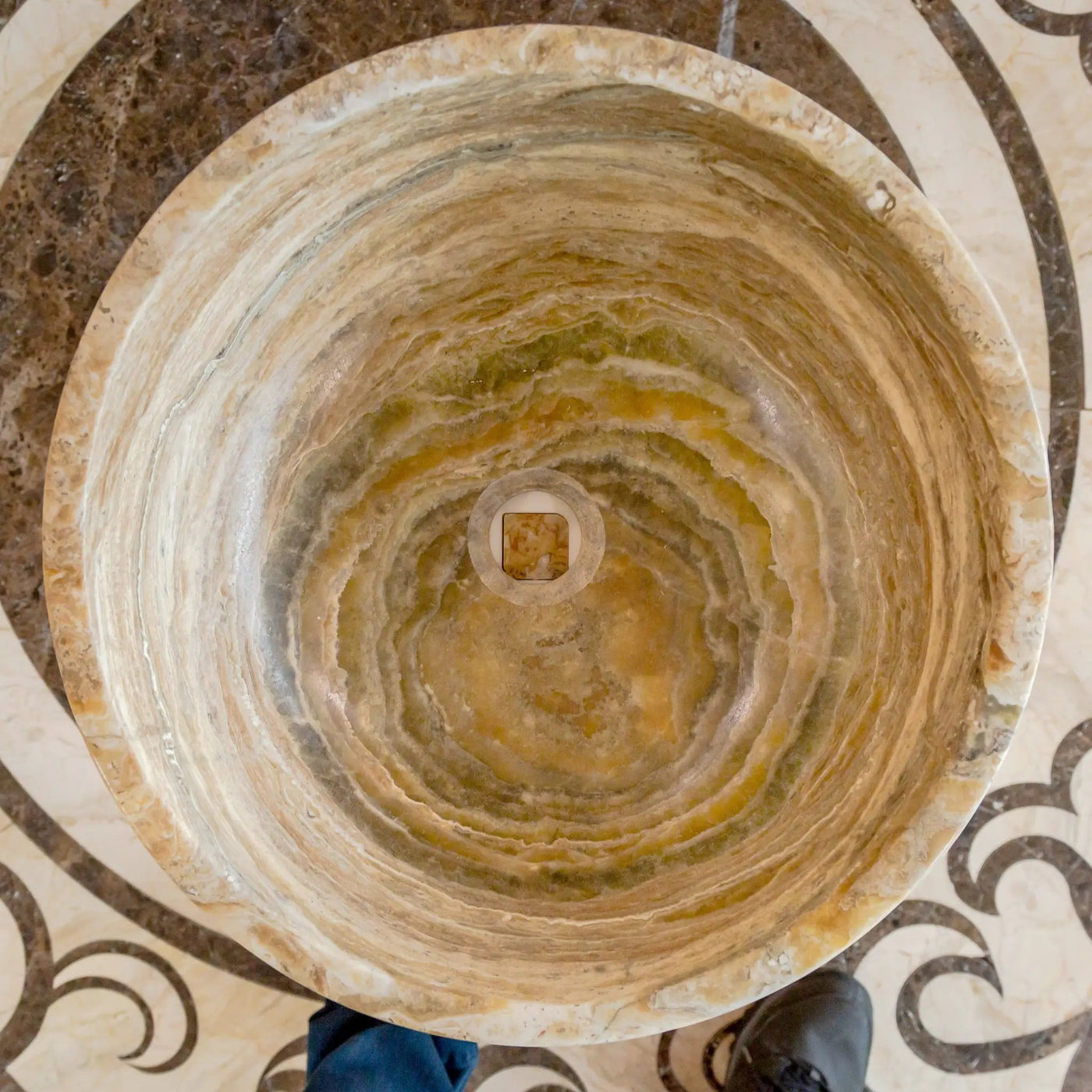 Travertine Onyx Natural Stone Round Vessel Sink - 16 Inch Diameter by GobekDesign
