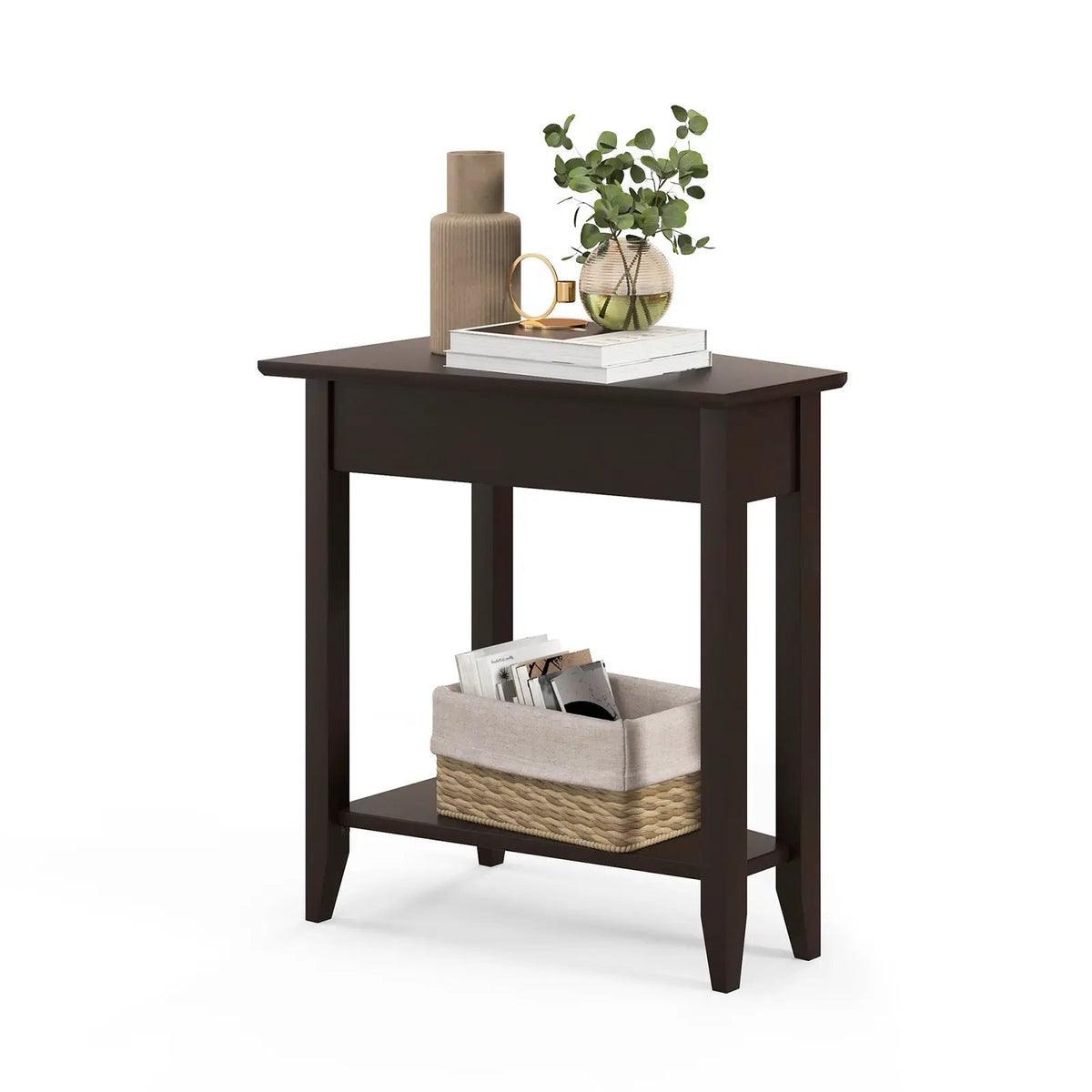 2-Tier Wedge Narrow End Table with Storage Shelf and Solid Wood Legs by DirectDeals