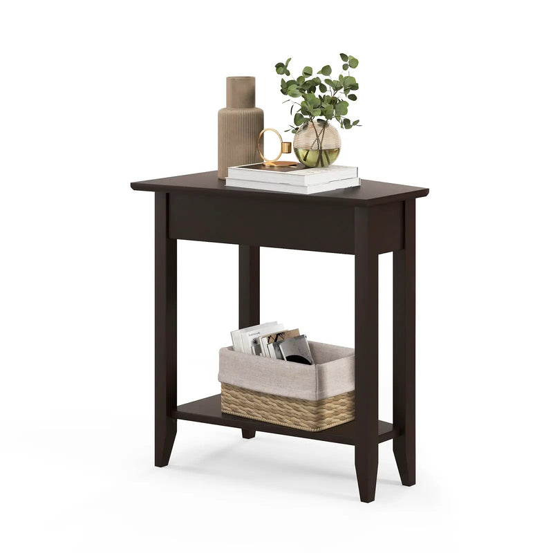 2-Tier Wedge Narrow End Table with Storage Shelf and Solid Wood Legs by DirectDeals