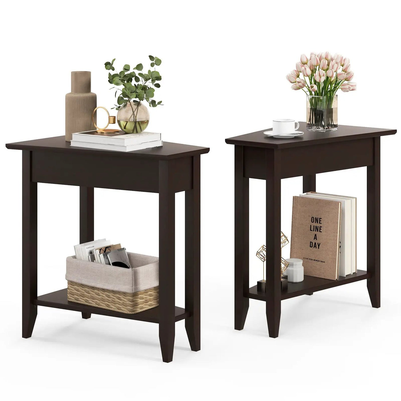 2-Tier Wedge Narrow End Table with Storage Shelf and Solid Wood Legs by DirectDeals