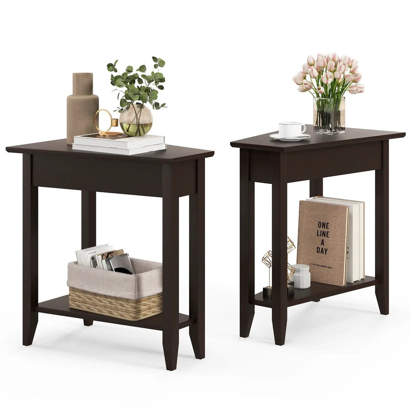 2-Tier Wedge Narrow End Table with Storage Shelf and Solid Wood Legs by DirectDeals
