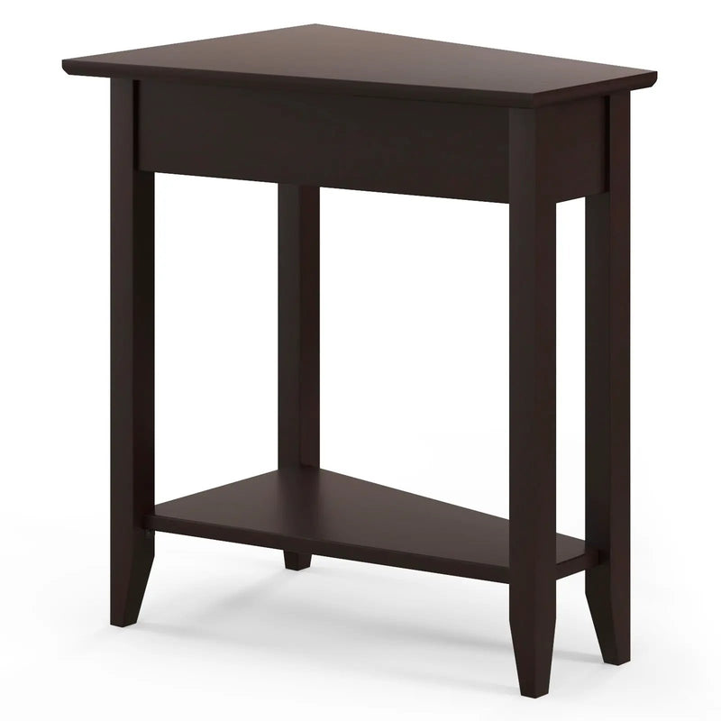 2-Tier Wedge Narrow End Table with Storage Shelf and Solid Wood Legs by DirectDeals