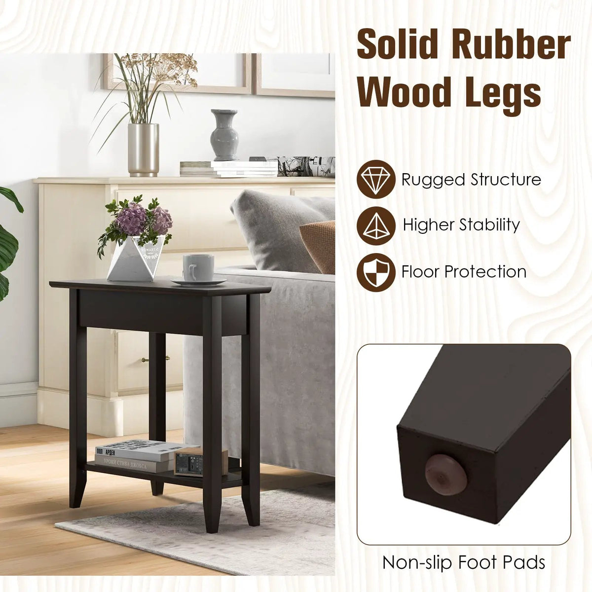 2-Tier Wedge Narrow End Table with Storage Shelf and Solid Wood Legs by DirectDeals