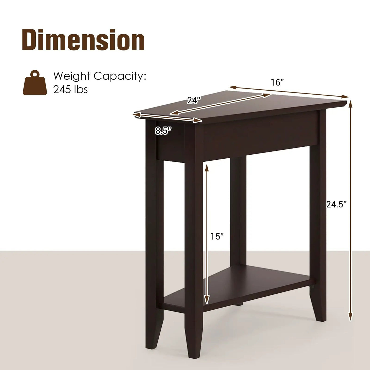 2-Tier Wedge Narrow End Table with Storage Shelf and Solid Wood Legs by DirectDeals