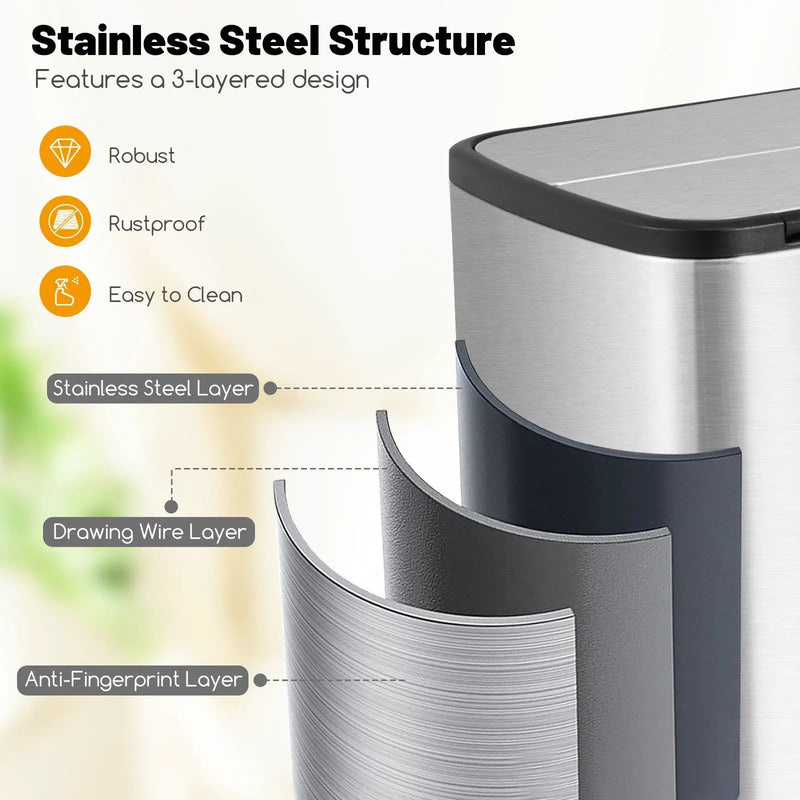12 Gal Stainless Steel Trash Can with Soft-Closing Wing Lids-Silver by DirectDeals