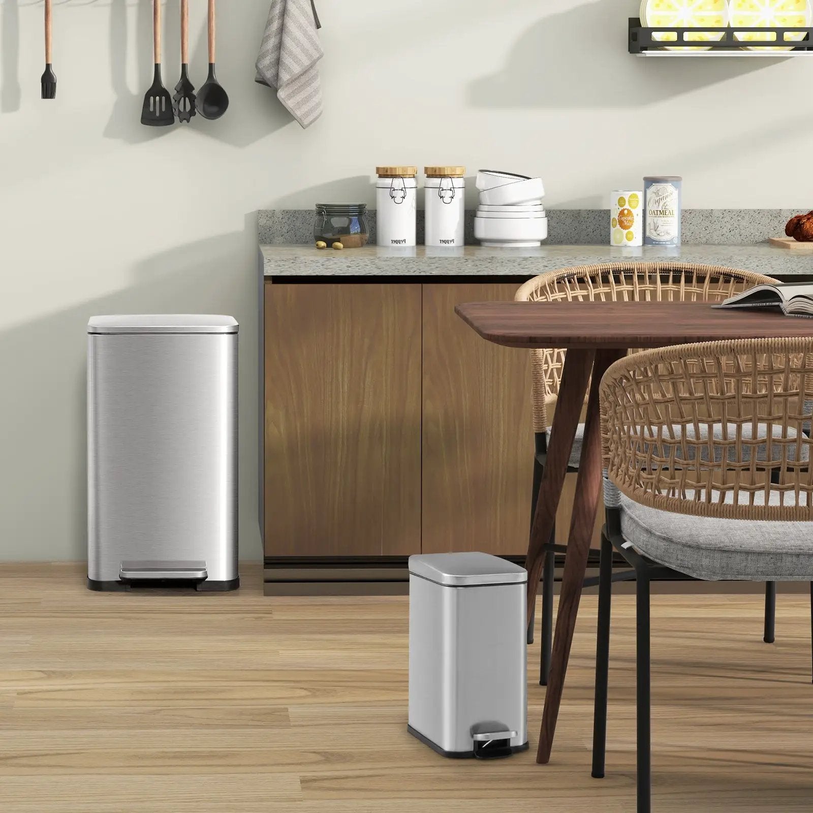 10.5 Gal and 1.6 Gal Step Trash Can Combo Set with Detachable Inner Buckets-Silver by DirectDeals