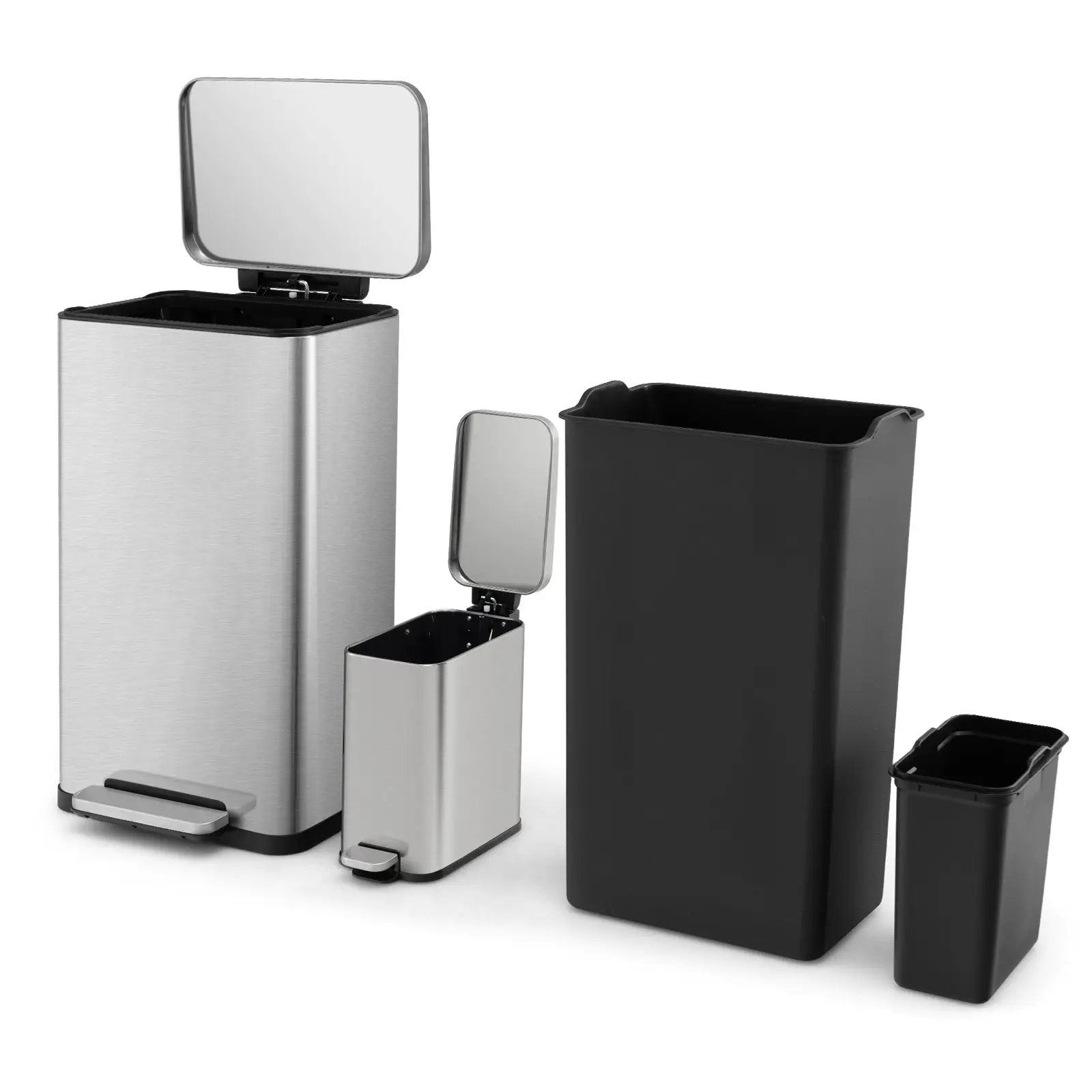 10.5 Gal and 1.6 Gal Step Trash Can Combo Set with Detachable Inner Buckets-Silver by DirectDeals