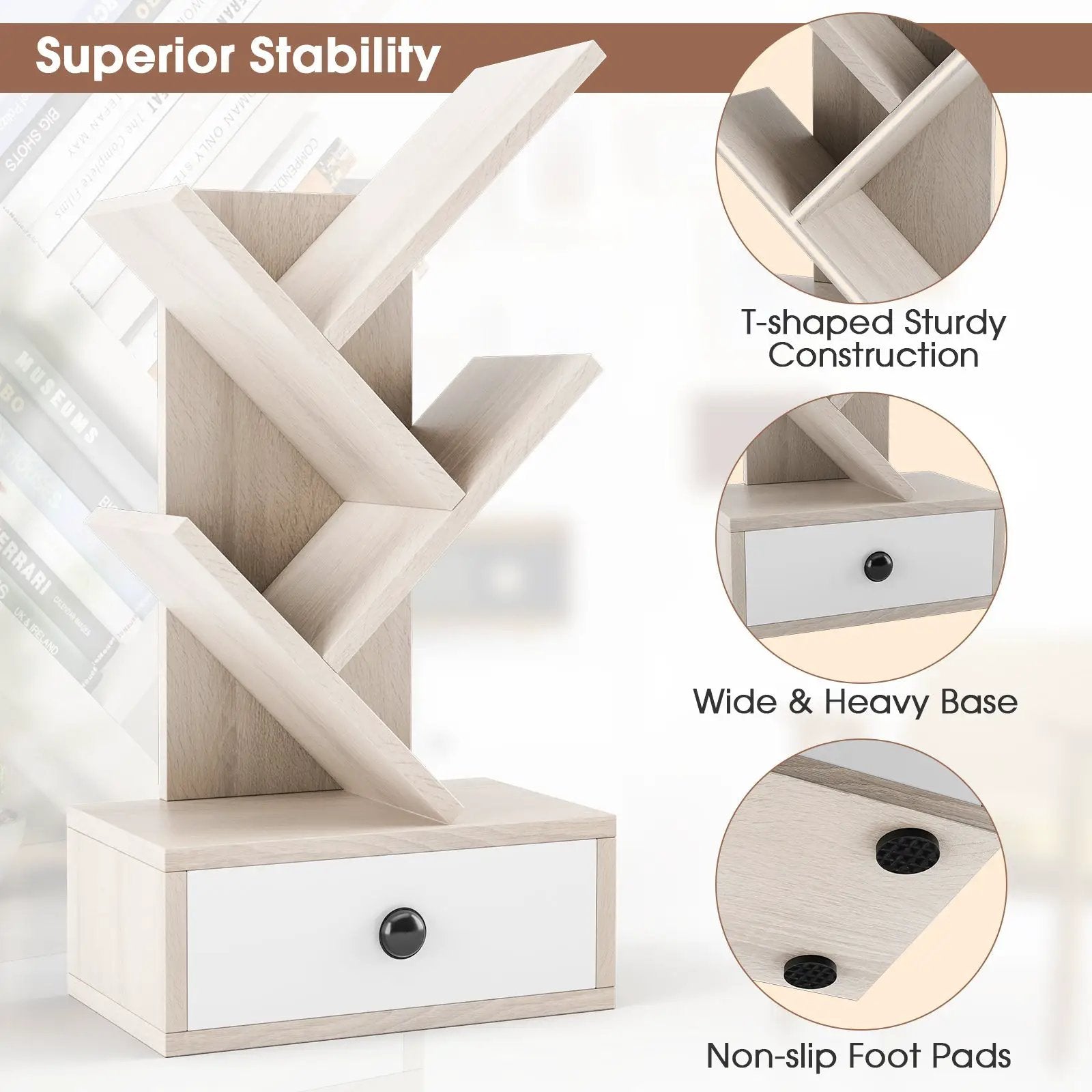 5-Tier Floor Standing Tree Bookcase with Drawer by DirectDeals