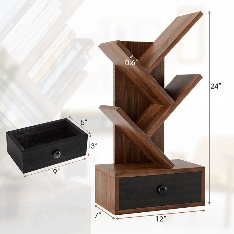 5-Tier Floor Standing Tree Bookcase with Drawer by DirectDeals