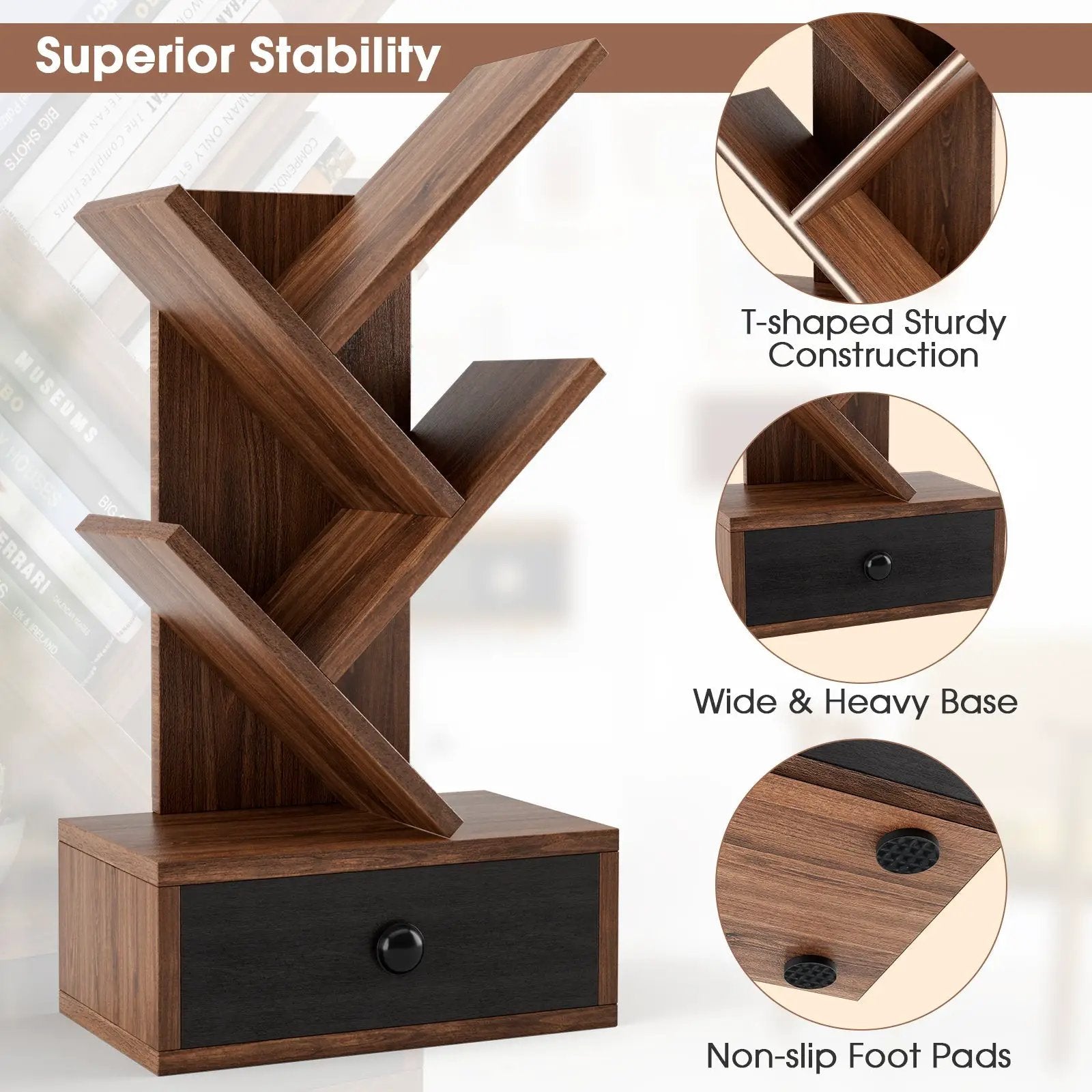 5-Tier Floor Standing Tree Bookcase with Drawer by DirectDeals
