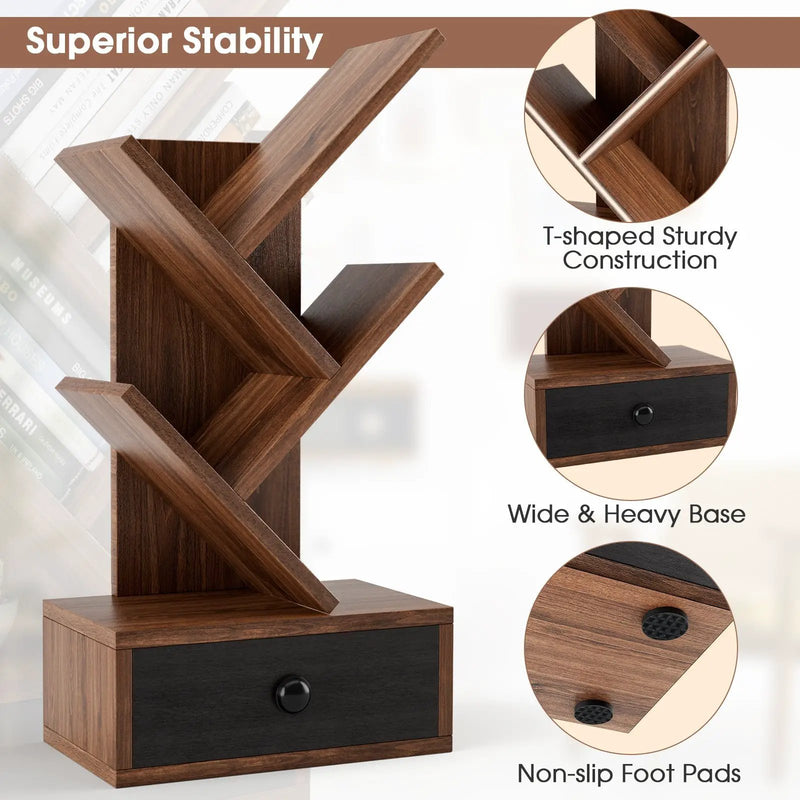 5-Tier Floor Standing Tree Bookcase with Drawer by DirectDeals
