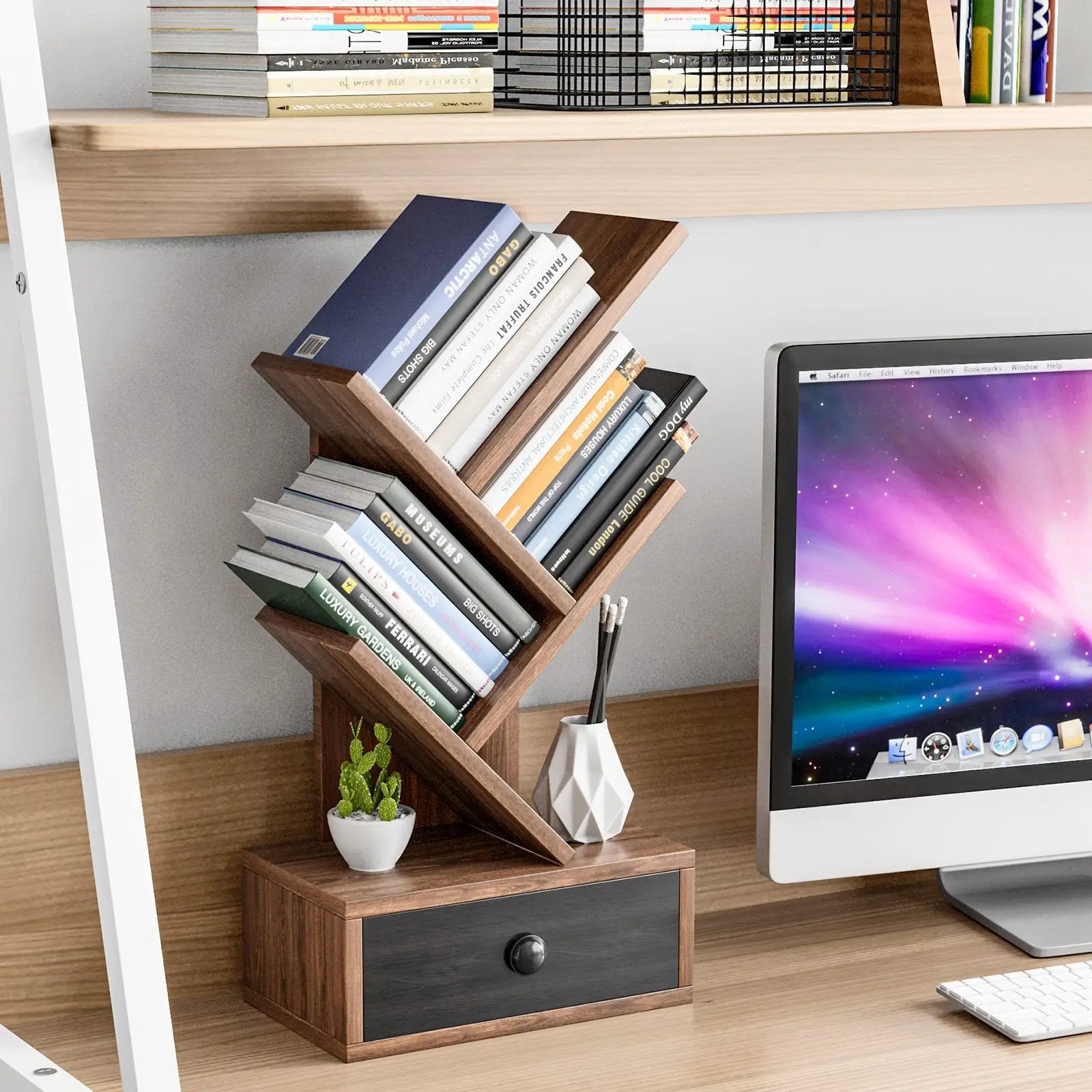 5-Tier Floor Standing Tree Bookcase with Drawer by DirectDeals