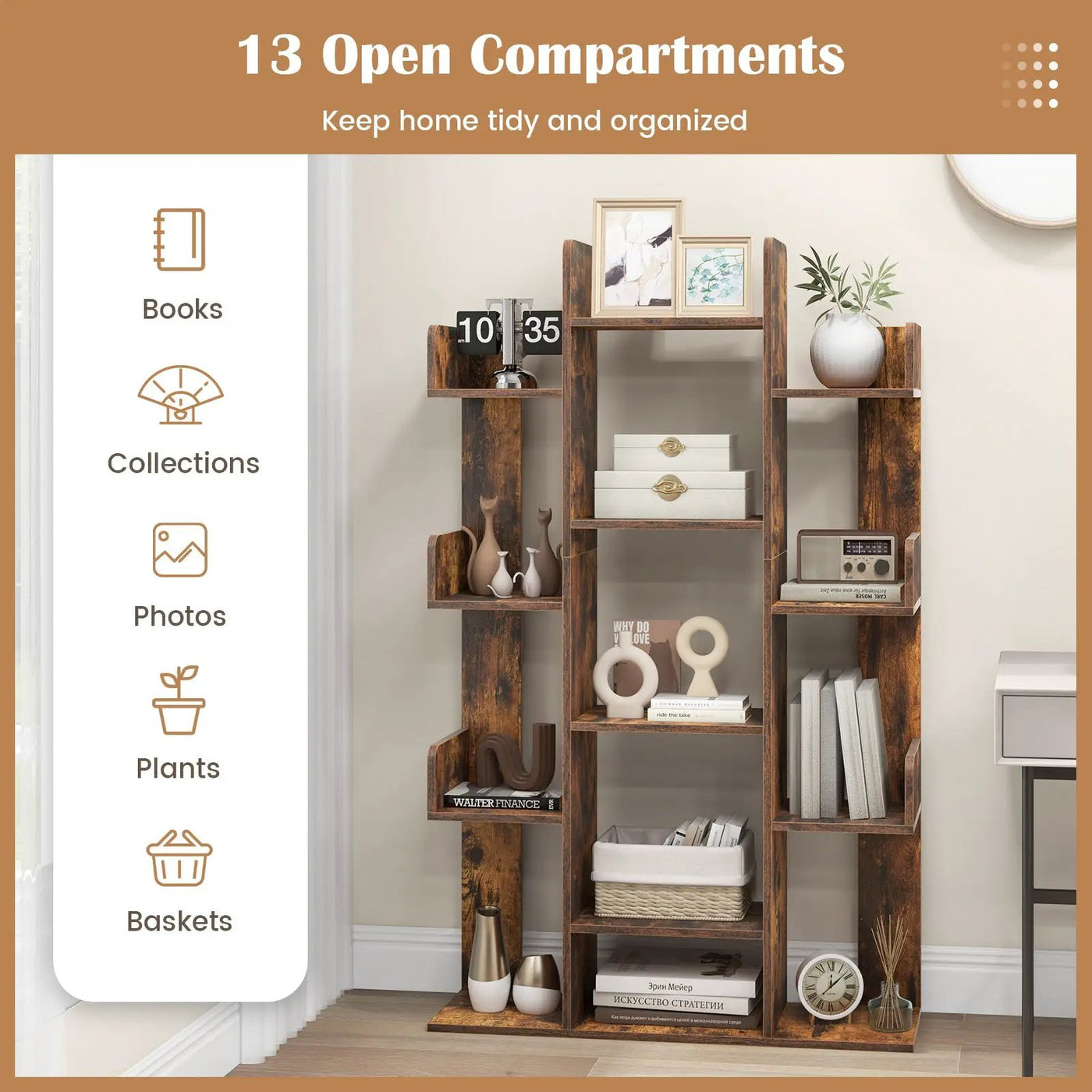 Tree-Shaped Bookshelf with 13 Compartments by DirectDeals