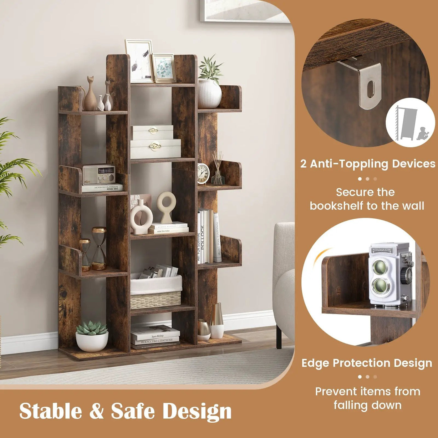 Tree-Shaped Bookshelf with 13 Compartments by DirectDeals