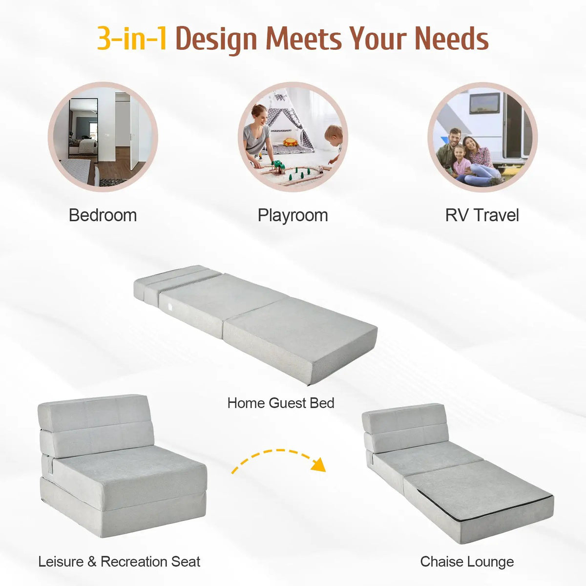 Tri-Fold Folding Chair Convertible Sleeper Bed by DirectDeals