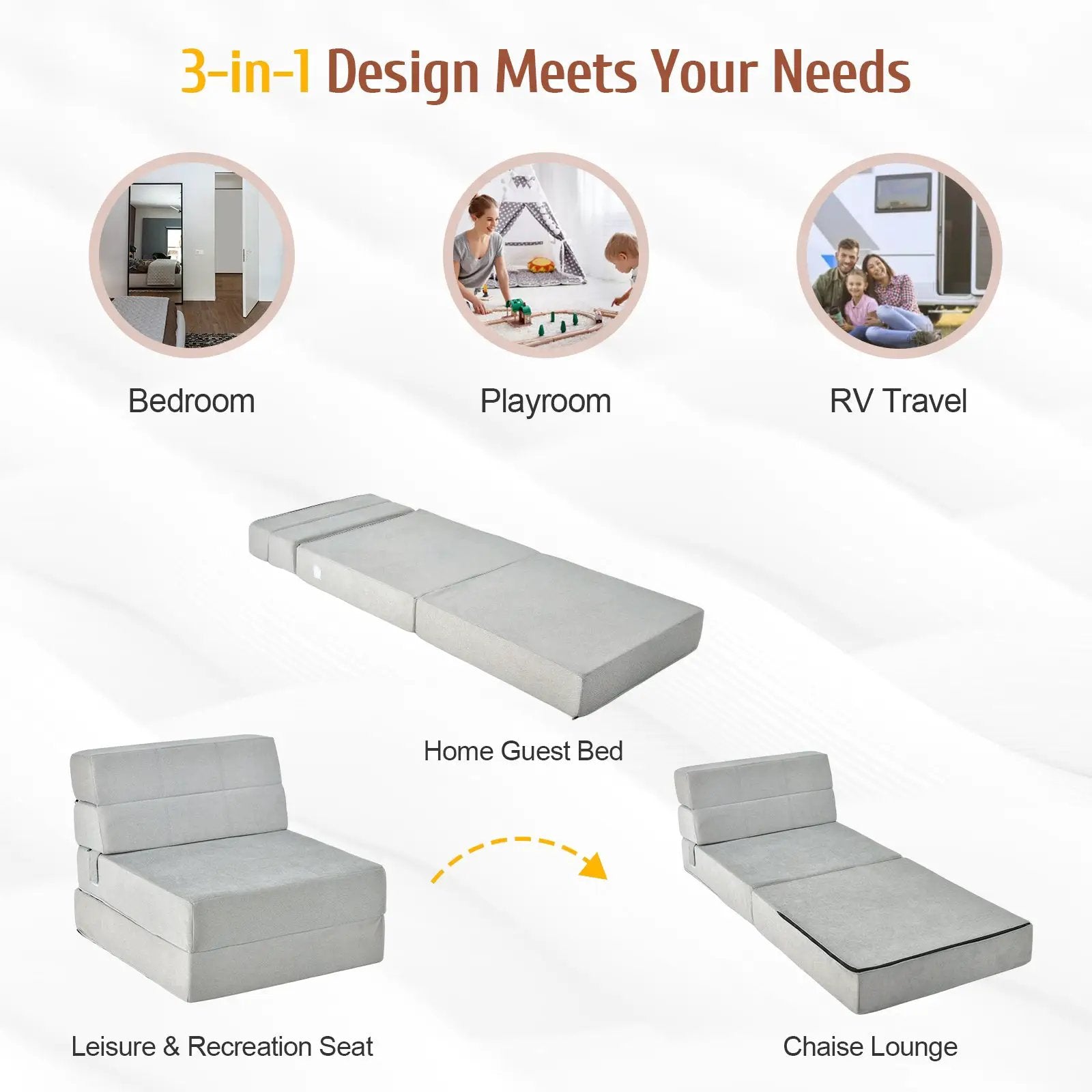 Tri-Fold Folding Chair Convertible Sleeper Bed by DirectDeals