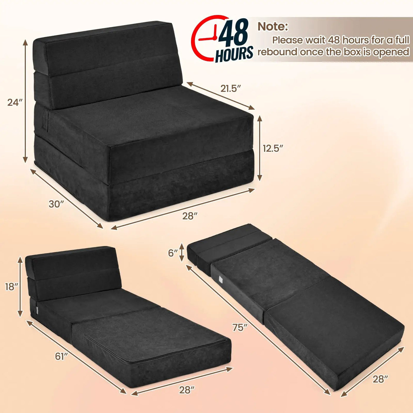 Tri-Fold Folding Chair Convertible Sleeper Bed by DirectDeals