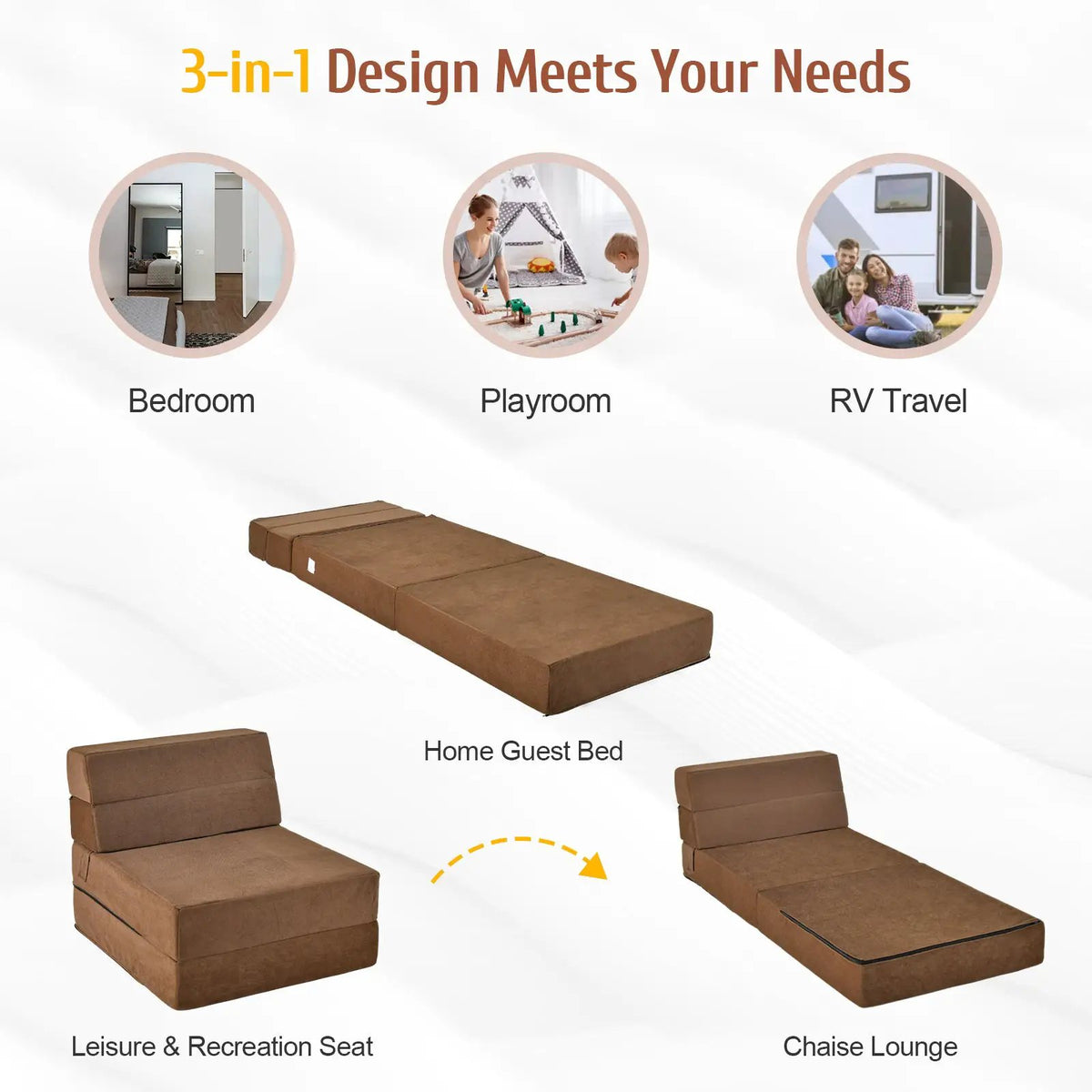 Tri-Fold Folding Chair Convertible Sleeper Bed by DirectDeals