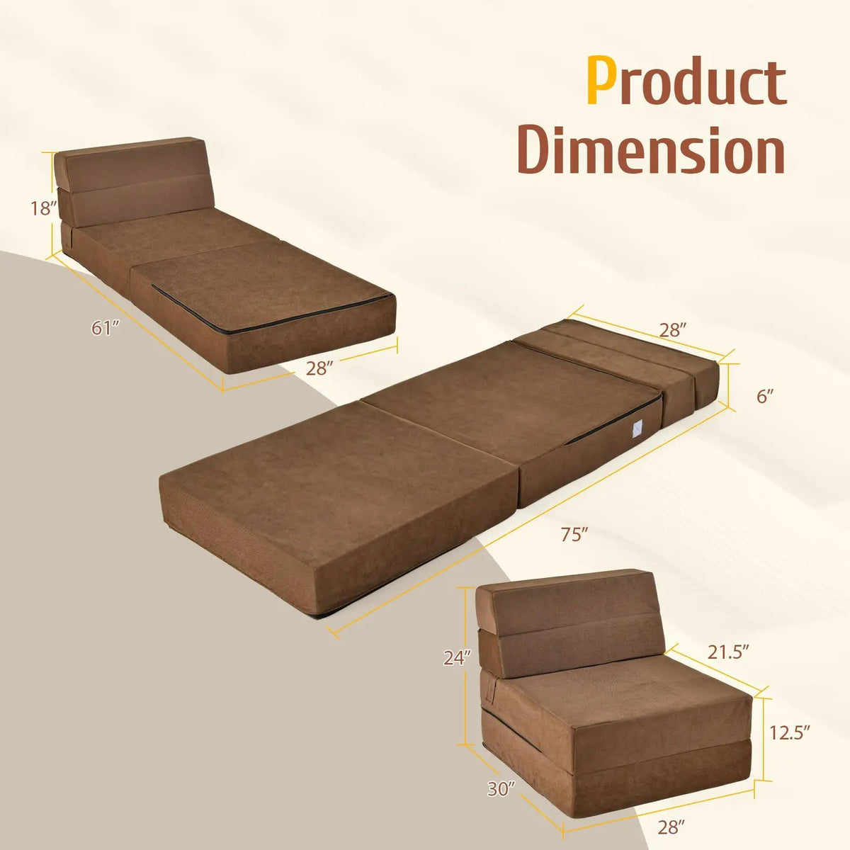Tri-Fold Folding Chair Convertible Sleeper Bed by DirectDeals