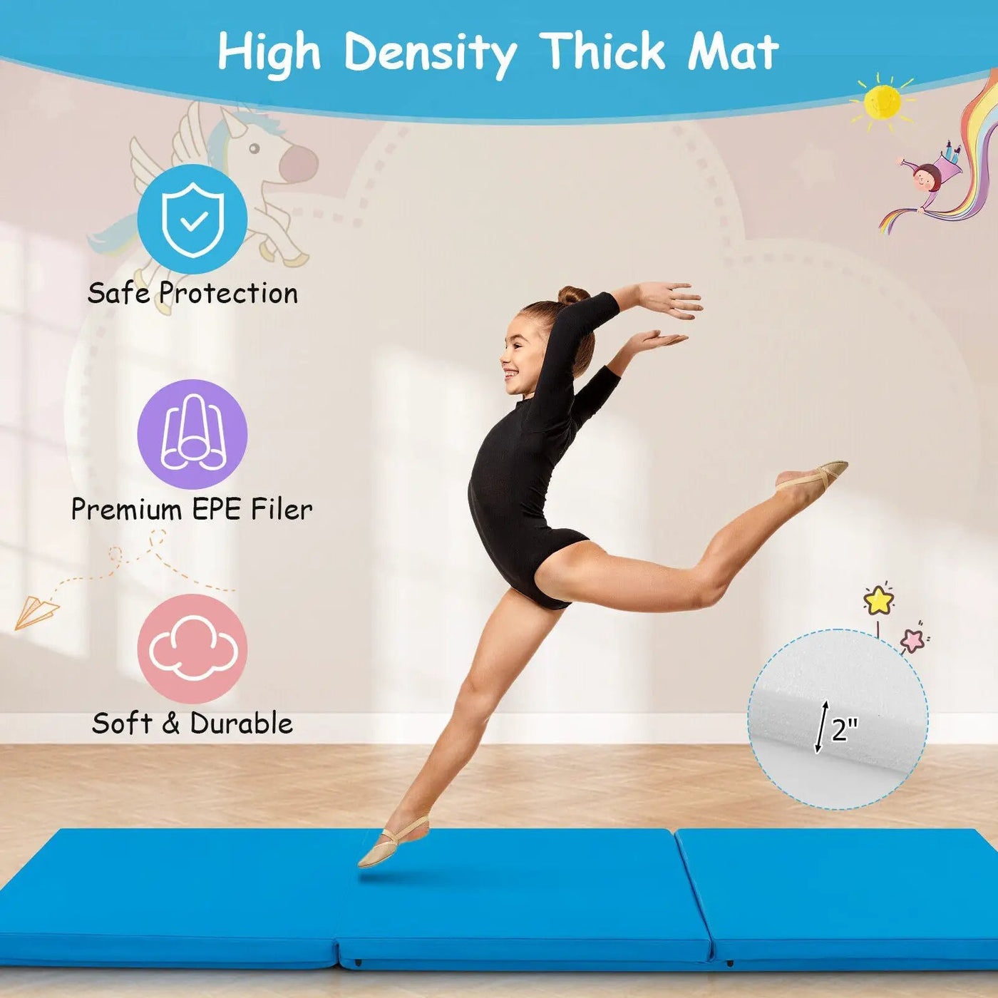 6 x 2 FT Tri-Fold Gym Mat with Handles and Removable Zippered Cover by DirectDeals