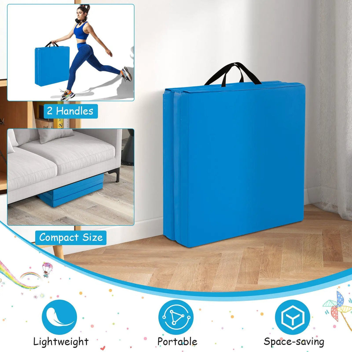 6 x 2 FT Tri-Fold Gym Mat with Handles and Removable Zippered Cover by DirectDeals