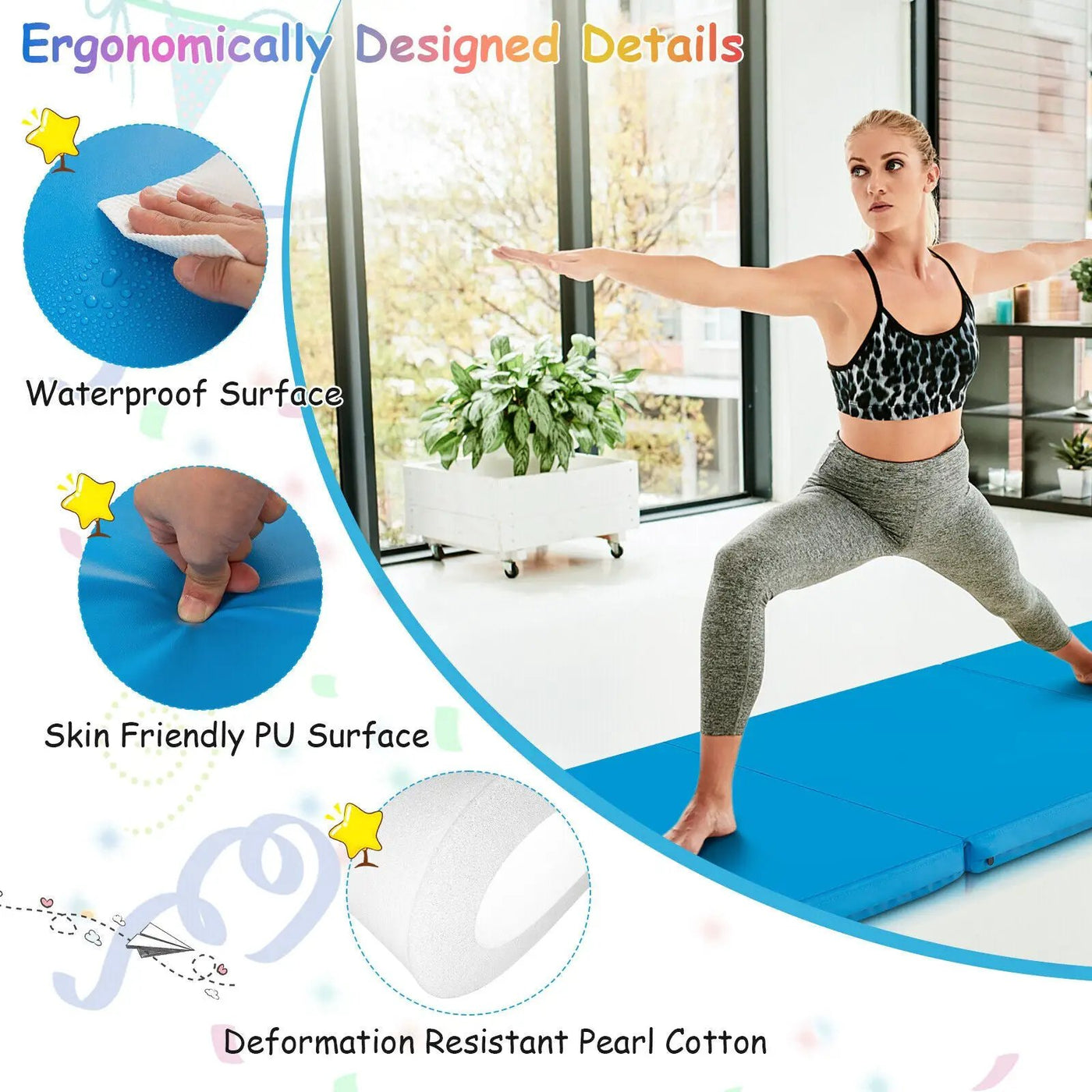 6 x 2 FT Tri-Fold Gym Mat with Handles and Removable Zippered Cover by DirectDeals