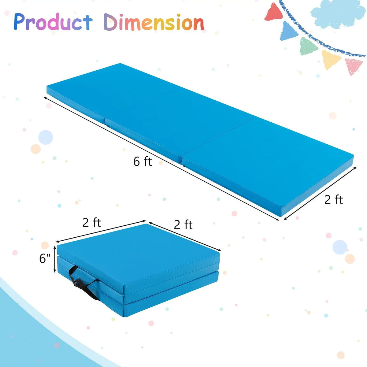 6 x 2 FT Tri-Fold Gym Mat with Handles and Removable Zippered Cover by DirectDeals