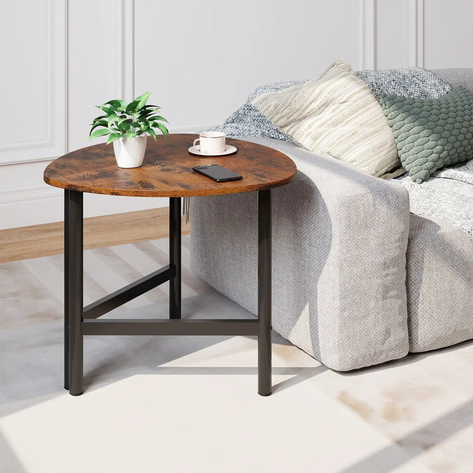 Triangle Coffee Table Oval Coffee Table with Metal Legs Industrial Center Table by DirectDeals