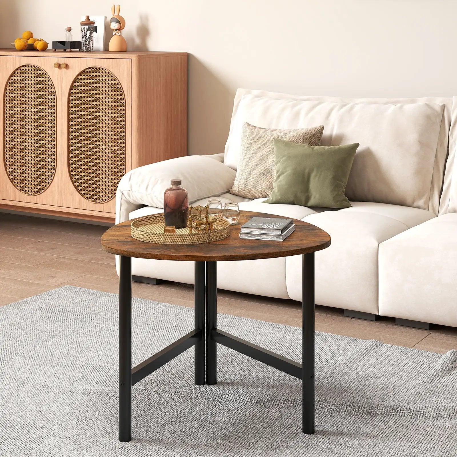 Triangle Coffee Table Oval Coffee Table with Metal Legs Industrial Center Table by DirectDeals