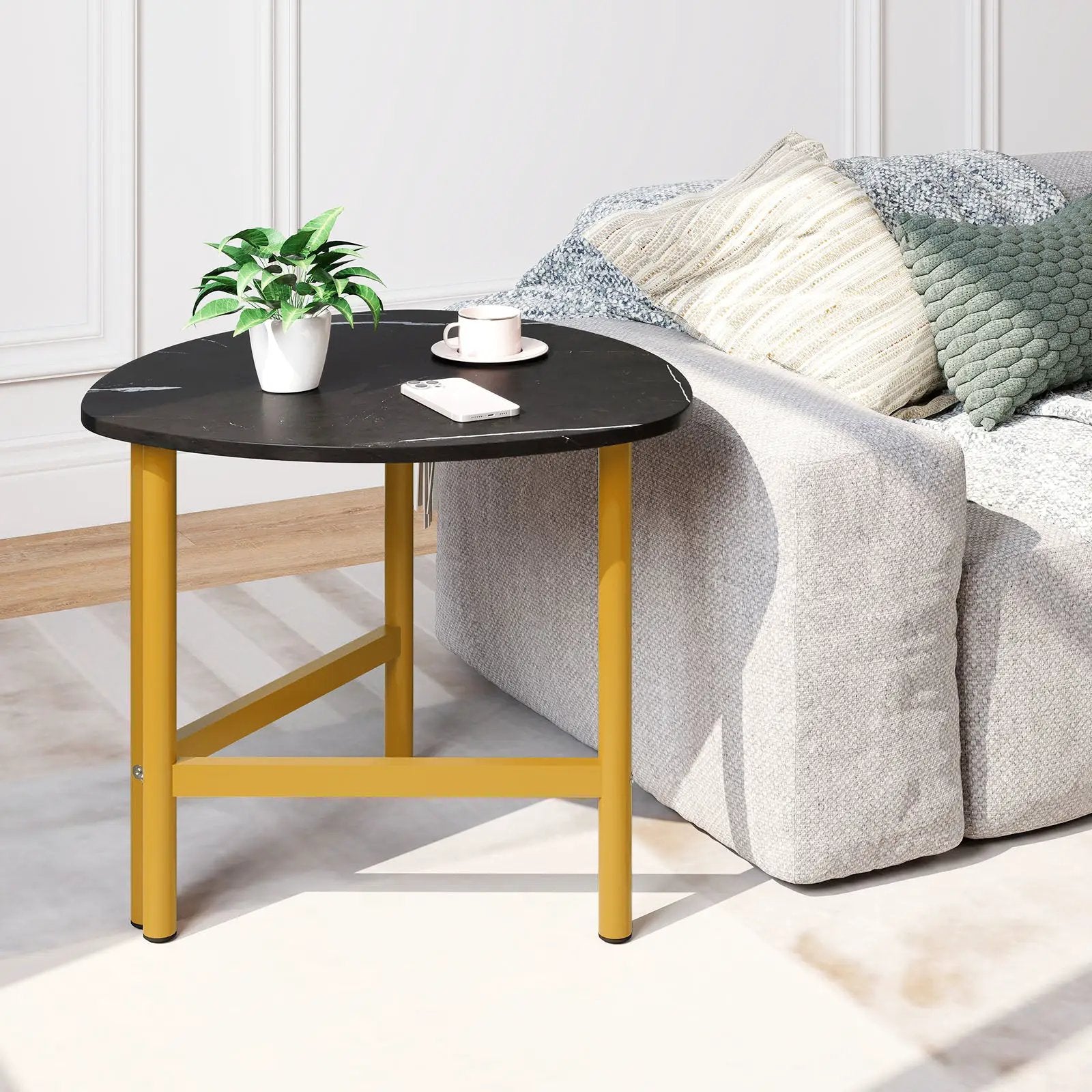 Triangle Coffee Table Oval Coffee Table with Metal Legs Industrial Center Table by DirectDeals