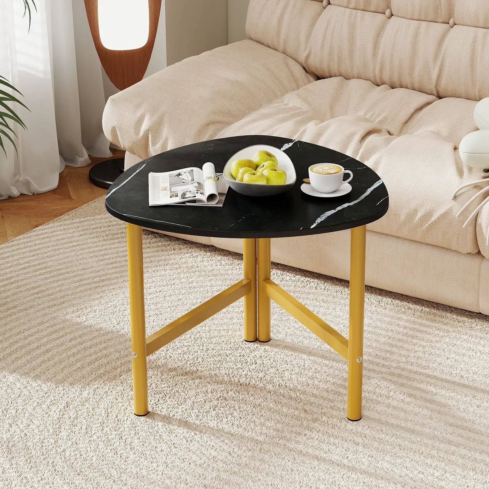 Triangle Coffee Table Oval Coffee Table with Metal Legs Industrial Center Table by DirectDeals