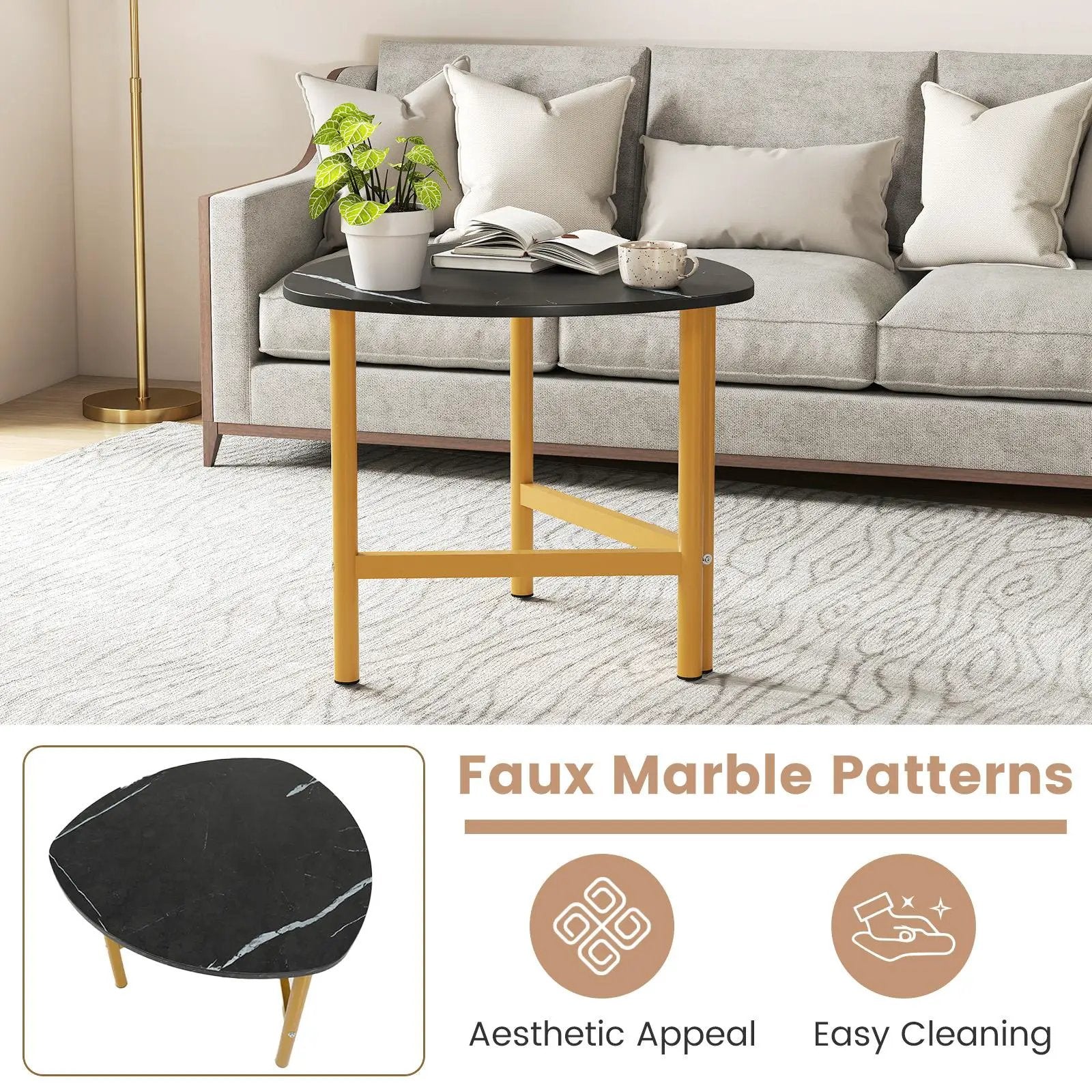 Triangle Coffee Table Oval Coffee Table with Metal Legs Industrial Center Table by DirectDeals