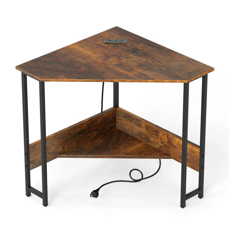 Triangle Corner Desk with Charging Station - Rustic Brown by DirectDeals