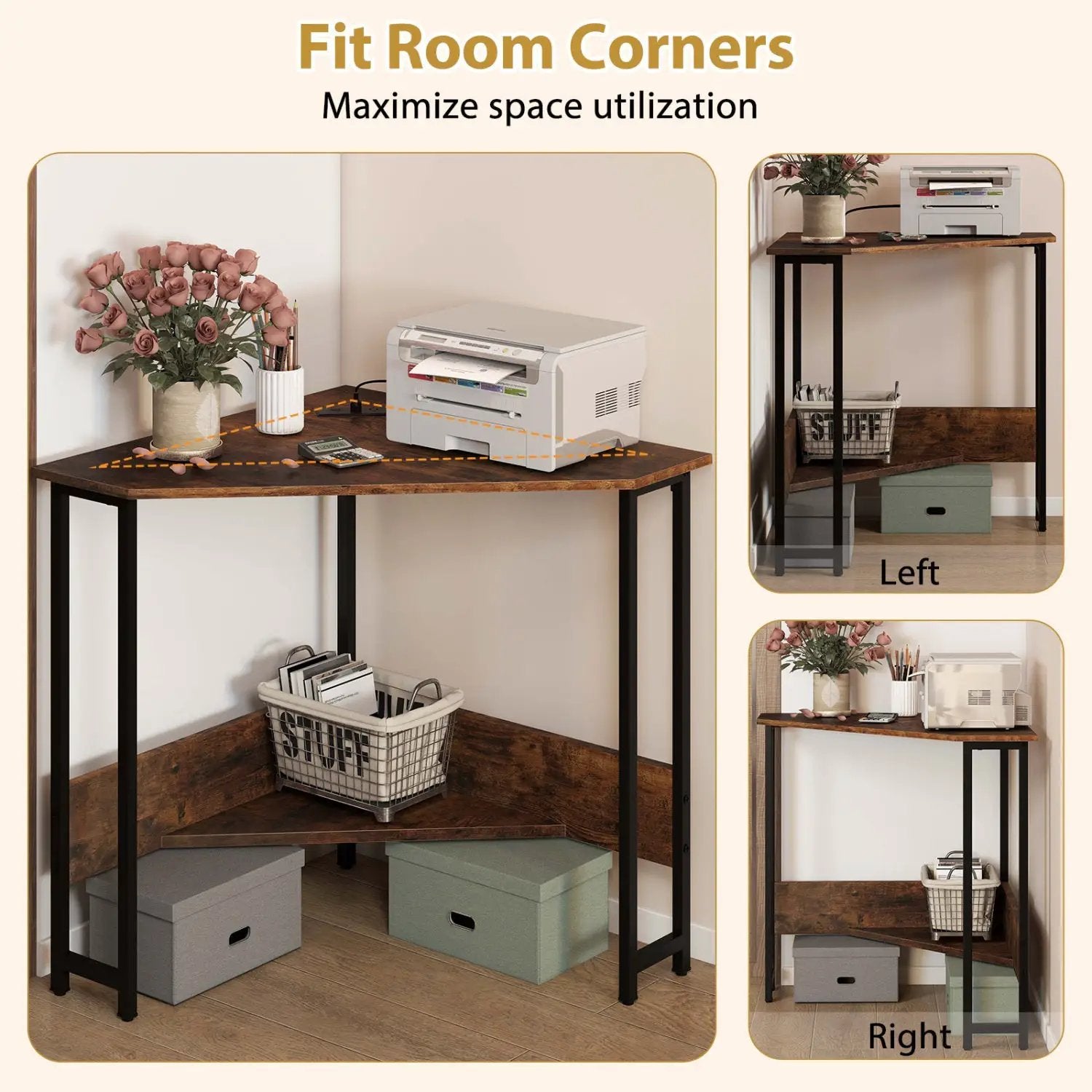 Triangle Corner Desk with Charging Station - Rustic Brown by DirectDeals
