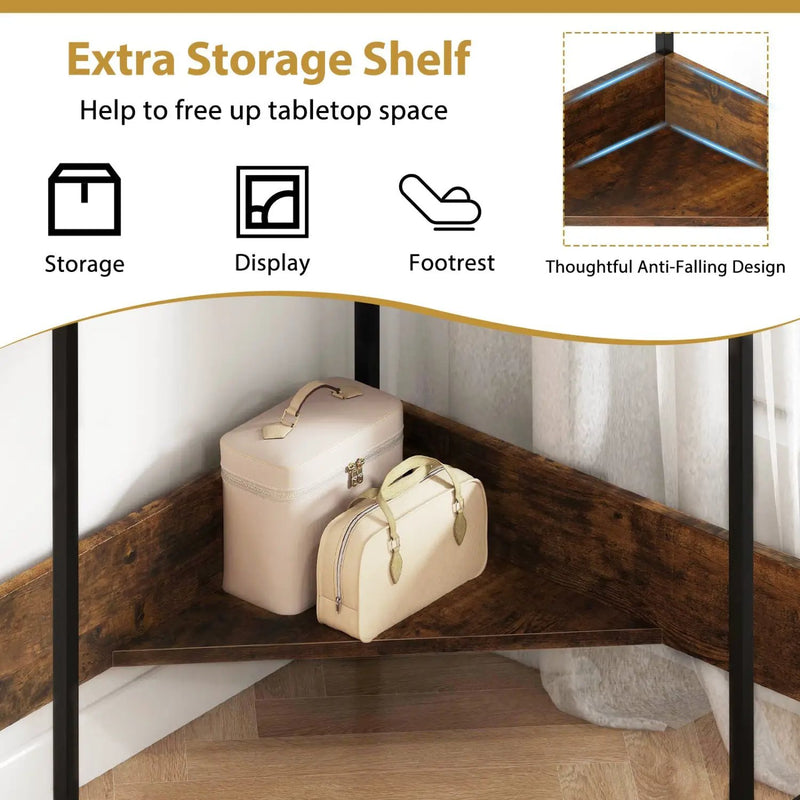 Triangle Corner Desk with Charging Station - Rustic Brown by DirectDeals