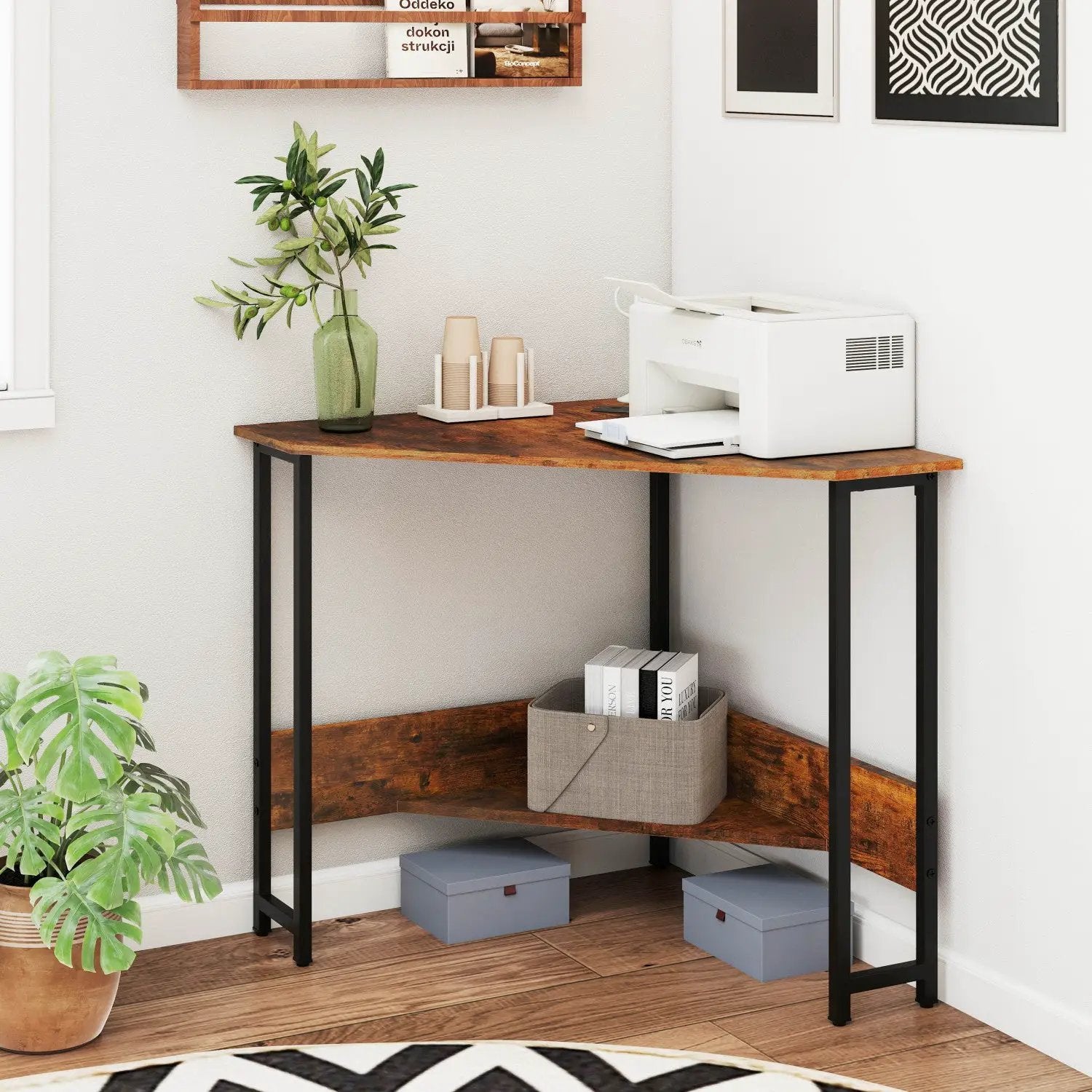 Triangle Corner Desk with Charging Station - Rustic Brown by DirectDeals