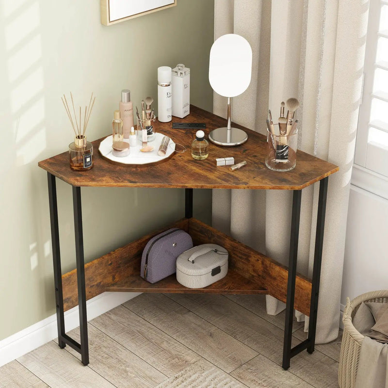 Triangle Corner Desk with Charging Station - Rustic Brown by DirectDeals