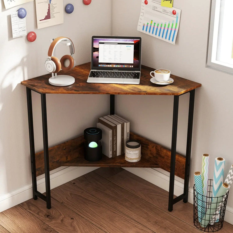 Triangle Corner Desk with Charging Station - Rustic Brown by DirectDeals