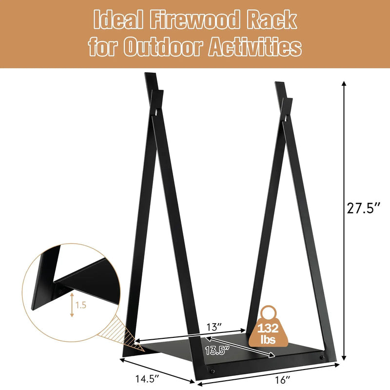Triangle Firewood Rack with Raised Base for Fireplace Fire Pit-Black by DirectDeals