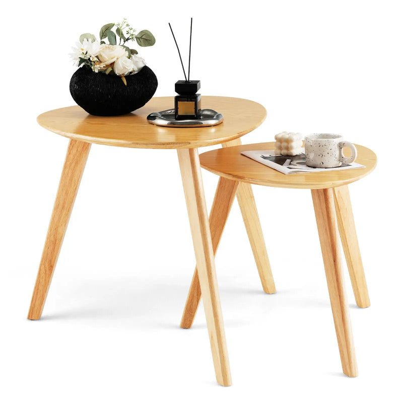 Set of 2 Triangle Modern Coffee Table Rubber Wood for Living Room-Natural by DirectDeals